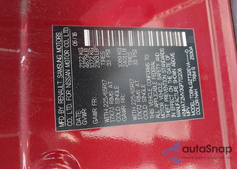 2016 Nissan Rogue Sv z USA, uszkodzony, nr VIN KNMAT2MV3GP711206